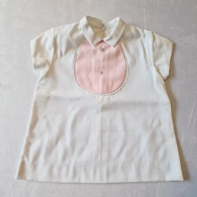 Vintage 60s/70s Tunic Top | 3-6 months | White Polywool Deadstock Baby KB38