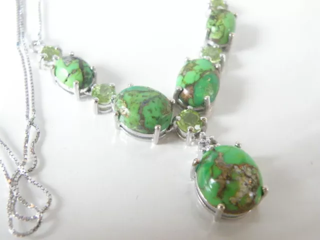 Sterling Silver 925 Treated Green Turquoise Y Drop Lavalier Necklace 18.5"