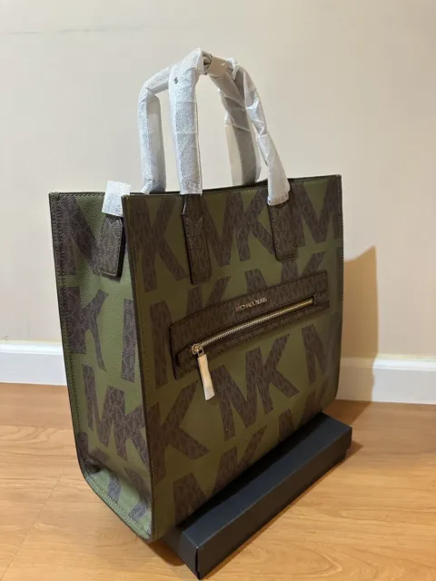 Michael Kors Kenly Large Ns Tote Crossbody Bag Satchel Mk Signature Evrgreen Mlt