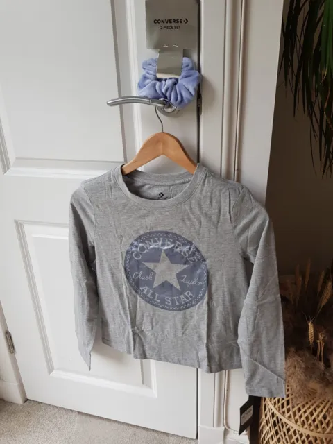 converse all stars grey long sleeve top aged 11-12 years brand new with tags