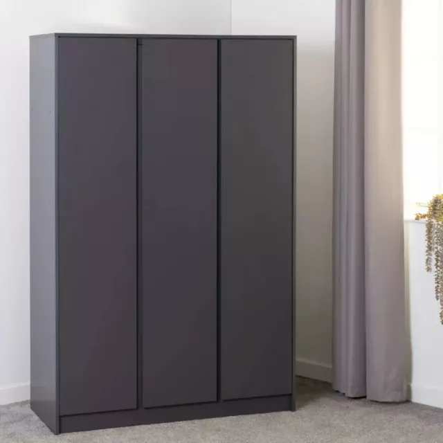 Grey Finish 3 Door Triple Wardrobe Double Wardrobe + Shelves Hanging Rail