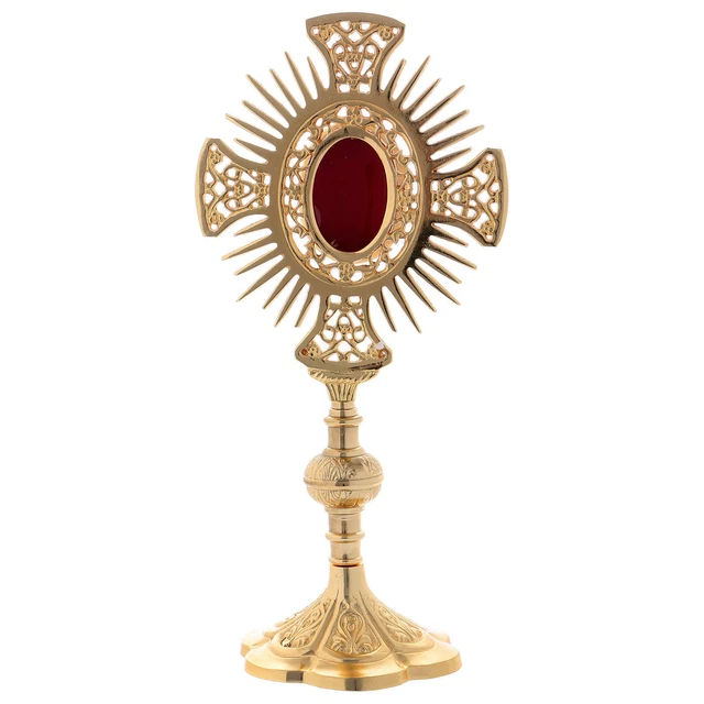 Reliquiario stile classico con decorazioni ottone dorato 29 cm