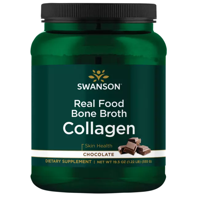Swanson Real Food Bone Broth Collagen - Chocolate 19.5 oz Powder