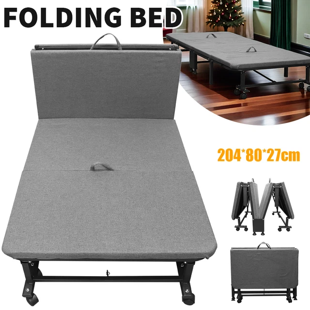 FOLDING SINGLE BED Fold Up Portable Guest Sleeper Rollaway Steel Framed