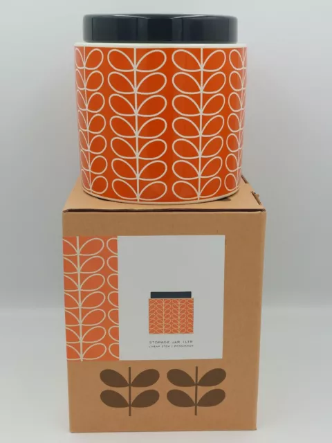 Orla Kiely Ceramic Storage Jar, Linear Stem Persimmon 1 litre OK287 Boxed