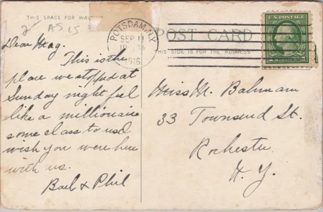 POTSDAM, New York Postcard "THE ALBION HOTEL" Street View / 1916 NY Cancel 2