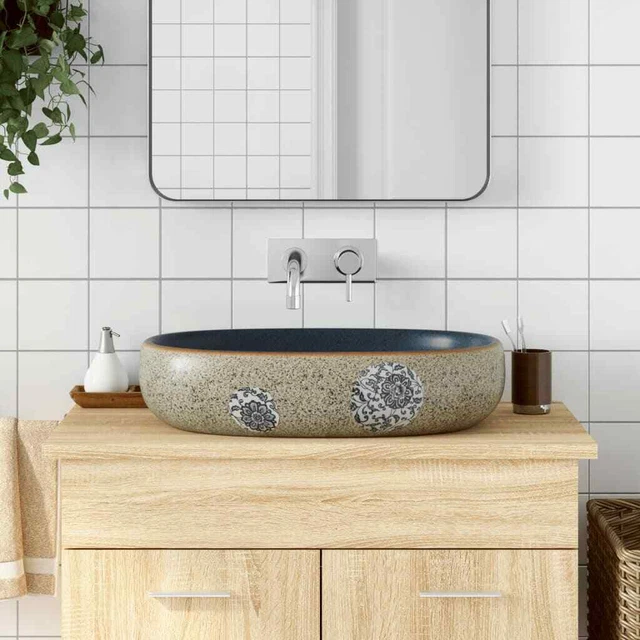 Arbeitsplatte Becken Sand Und Blau Oval 59x40x14 CM Keramik