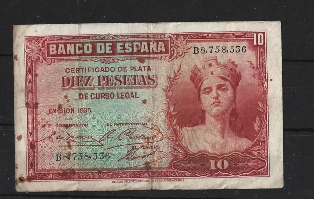 España Billete De 10 Pesetas Año 1935  Mc   (2168)