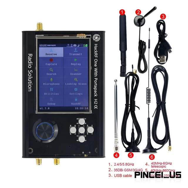 PortaPack H2 + HackRF One R9 V1.8.x +5 Antennas + Data Cable 1MHz-6GHz SDR Radio