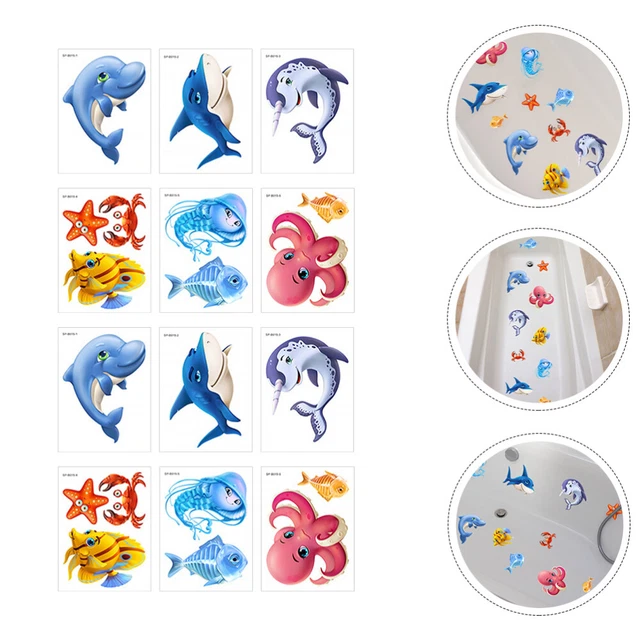 12 hojas de pegatinas de bañera para animales marinos calcomanías de bañera pegatinas de ducha