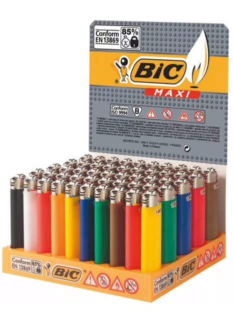 50 Accendini BIC MAXI J26 colorati pietrina grandi - Scatola Box Sigillato