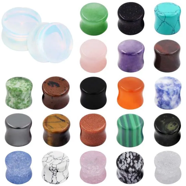 Pair Natural Stone Ear Tunnel Plugs Expander Saddle Gauge Body Piercing Jewelry