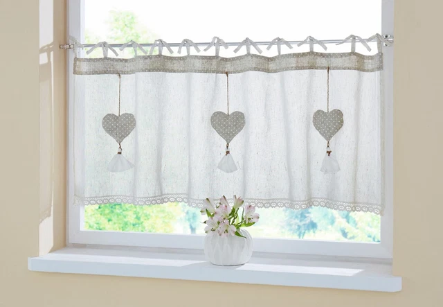 Salvare Set 2x Fenstervorhang " Pendaglio a Cuore " Finestra Decorazione Look