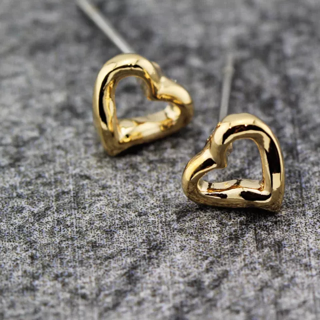 New 18K Gold GP 7mm 2 Colours Cute Love Heart Stud Earrings Girls Women Gift