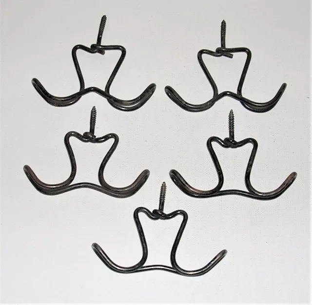 Lot of 5 Vintage Twisted Wire Coat Hooks Black Paint 2 Sizes, Wardrobe, Armoire