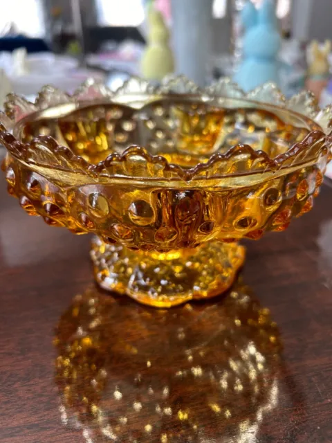 Vintage Fenton Colonial Amber Hobnail Candle Bowl Pedestal – Excellent