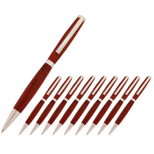 Kit de bolígrafo Slimline, acabado plateado satinado, paquete de 10, torneado en madera heredado