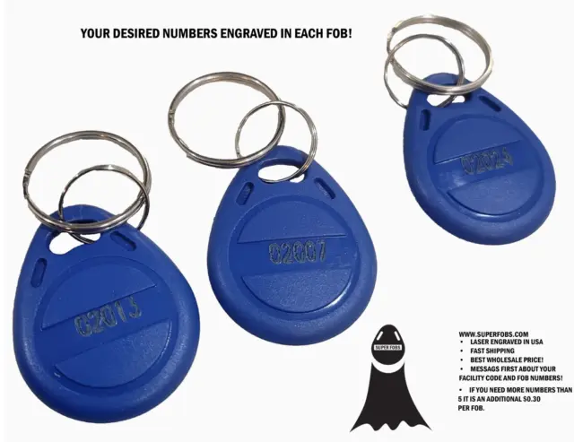 Customizable 125kHz Key fobs Proximity Fobs 26-Bit Weigand Super Fobs 100-Pack