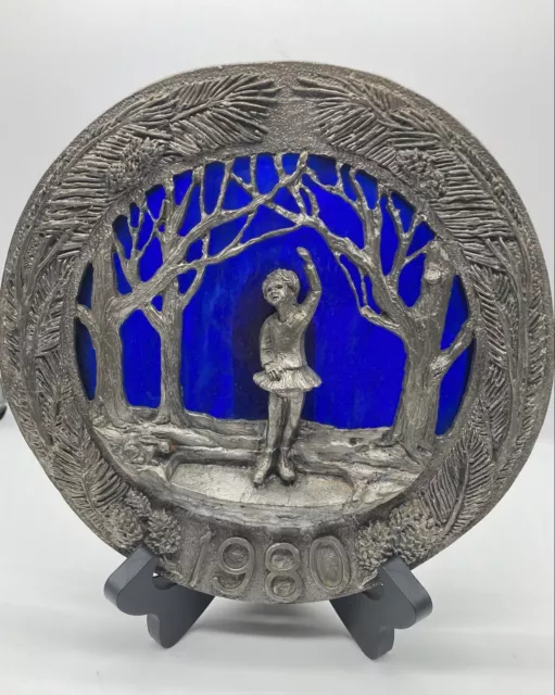 Christmas In New England Michael Ricker Pewter Plate 1980 Signed Cobalt Vintage