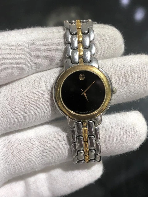 Movado Rotondo Museum Collezione Bicolore Quadrante Nero Acciaio Inox Orologio