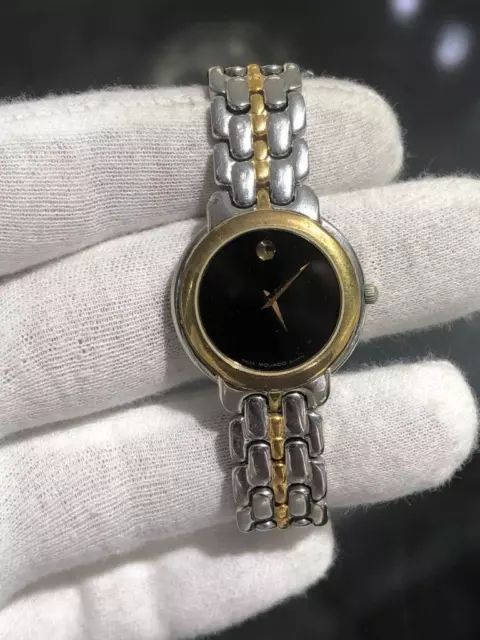 Movado Round Museum Collection Two Tone Black Dial Stainless Watch Pre-Owned
