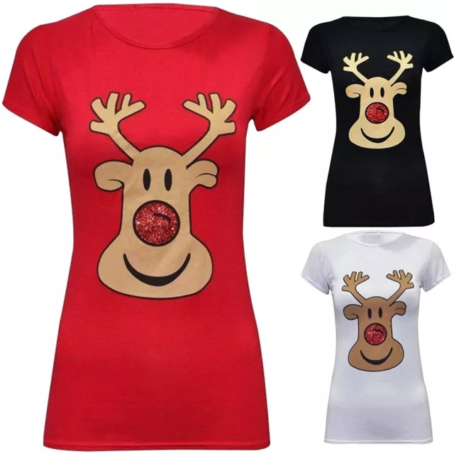 Novelty Xmas T Shirt Womens Santa Reindeer Ladies Christmas T-Shirts