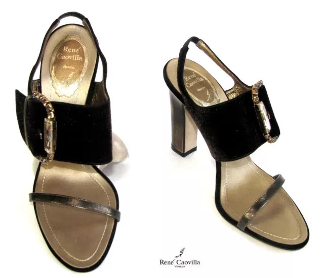RENE COAVILLA Sandales soirée à talons cuir lisse et cuir daim marron 38.5 NEUF