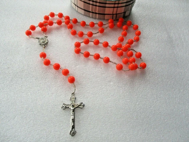 Orange Clear Beaded  Jerusalem  Rosary Beads