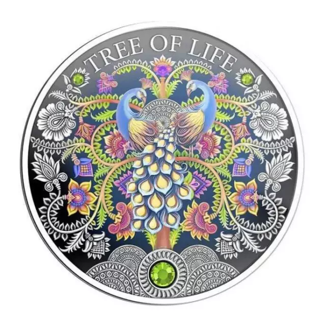 1 Oz Silber Münze - Lebensbaum - Tree of Life - 5 Cedis Ghana 2022 mit Swarovski