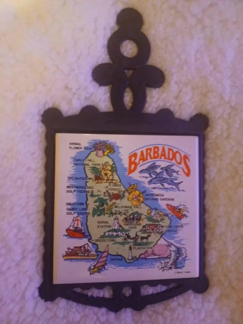 Barbados tourist map Cast Iron & Ceramic Trivet Hot Plate