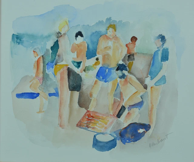Tableau aquarelle Cédric J. Kennedy (1898-1968) Estaing Aveyron France 1958