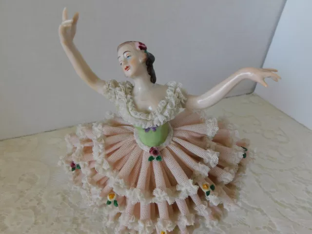 Stunning Antique/Vtg Dresden Figurine Porcelain Lace Ballerina Dancer - Germany