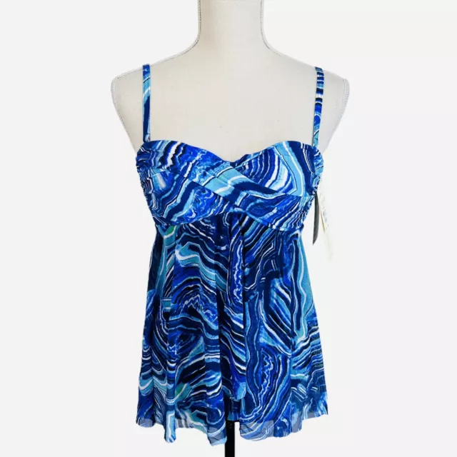 NWT Gottex Profile Blue Quartzite Mesh Swimdress One Piece Swimsuit Size 6 