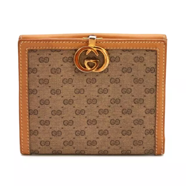 Gucci Vintage Wallet Bifold Short Purse Micro GG PVC Leather Beige Authentic