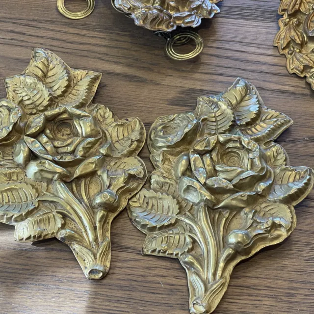 Curtain Drapery Tie Backs Pressed Brass Floral Designs Lot Antique 4