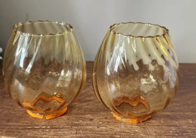 Vintage MCM Amber Swirl Glass Lamp Shade Light Cover Pair Mid Century Modern Lot