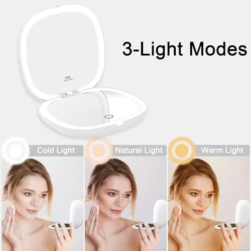 Espejo de Maquillaje Viaje LED, Espejo de Bolsillo con Aumento 1x/10x con 56 2