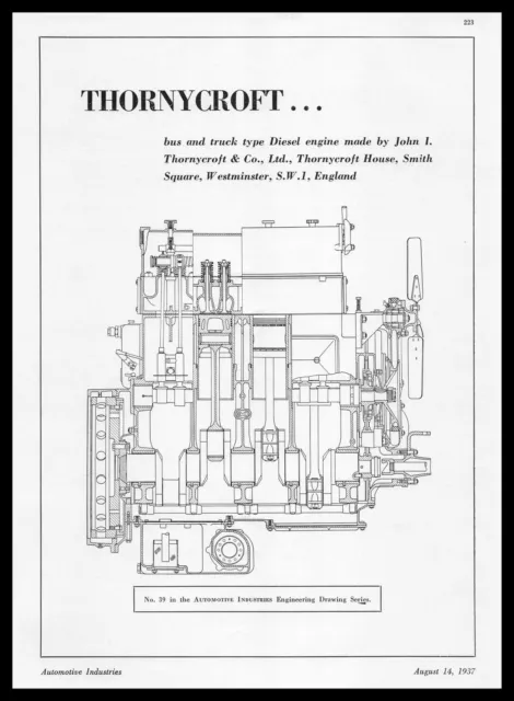 1937 John L Thornycroft Westminster England Diesel Truck Engine Diagram Print Ad