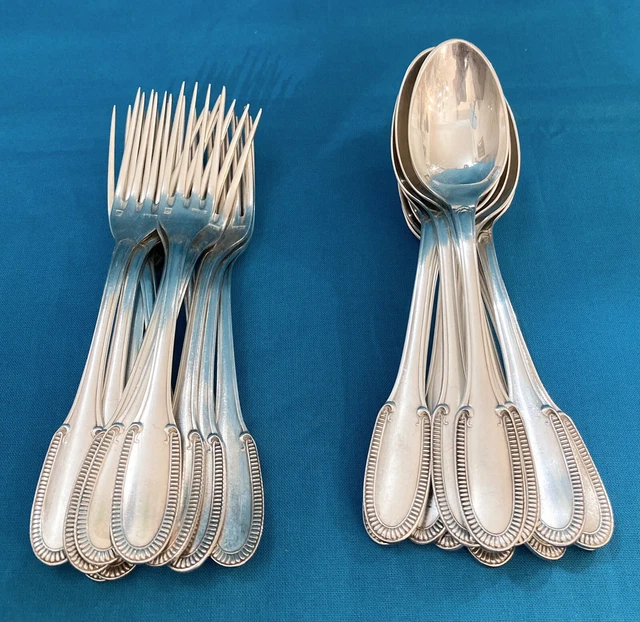 Ménagère Ercuis Modèle Sully - 12 Fourchettes + 12 Cuillères En Métal Argenté, Lot De 24