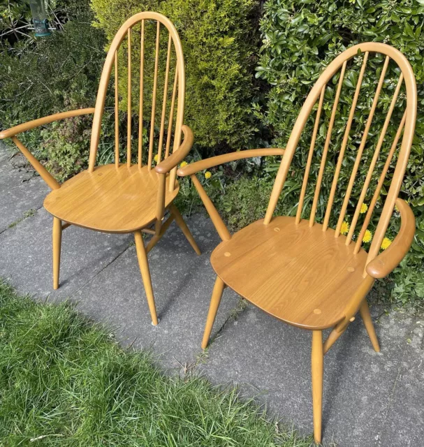 Pair Of Blonde Vintage Ercol Quaker Carver Chairs