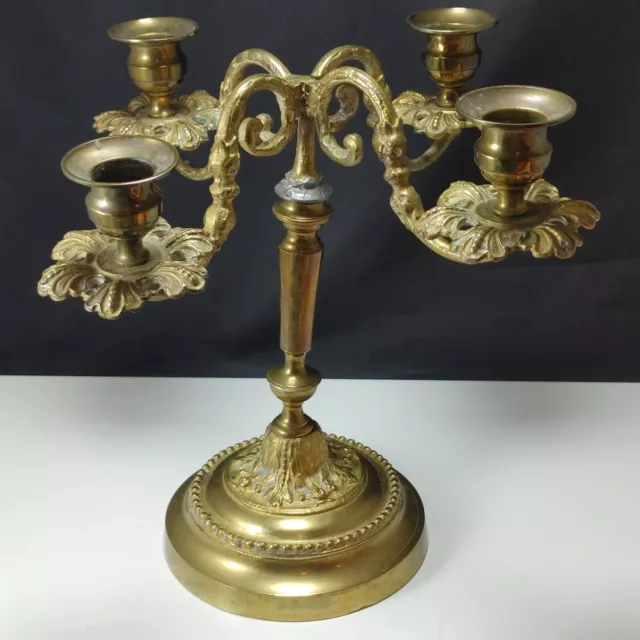 Antique Victorian Ornate 4 Arm Brass Candelabra Hollywood Regency Style