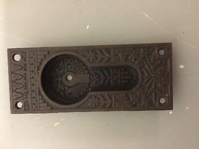 4 Antique Vtg Gothic Ornate Victorian Cast Metal Pocket Door? Keyhole Lock Plate 3