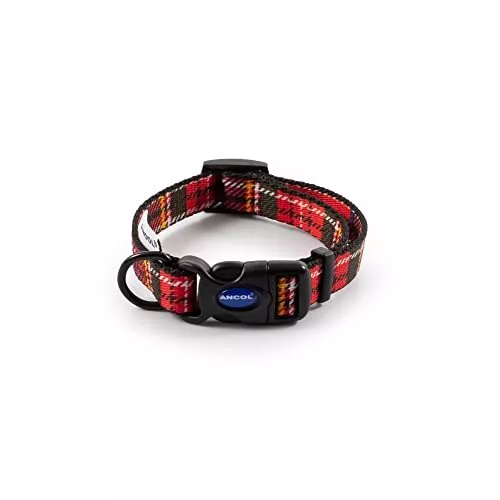 Ancol Tartan Adjustable Nylon Dog Collar Red Collar Size Small