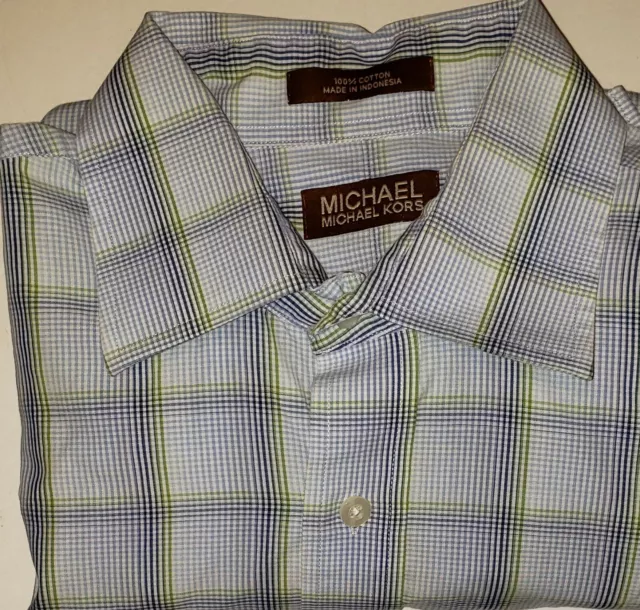 MEN'S MICHAEL KORS LONG SLEEVE SHIRT100% COTTON SIZE L  Light blue plaid