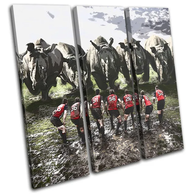 Rugby League Funny Rhino Union Sports TREBLE CANVAS WALL ART Picture Print