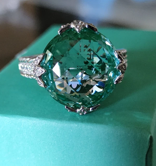 Judith Ripka 925 Sterling Silver Paraiba Spinel Ring Size 10 Diamonique Designer Judith Ripka 925 Sterling Silver Paraiba Spinel Ring Size 10 Diamonique Designer