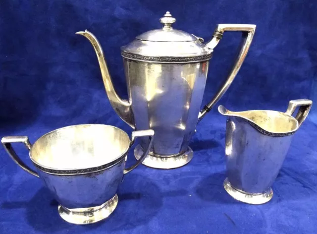 Atq 3pc Slv Plate HOMAN MFG CO Teapot, Creamer & Sugar Set