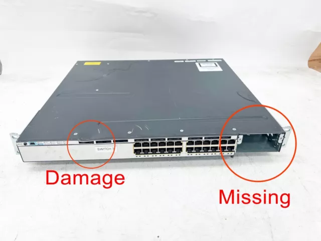 Damage Cisco WS-C3750X-24P-S 24 Port Full PoE  Gigabit Switch  1x power supply