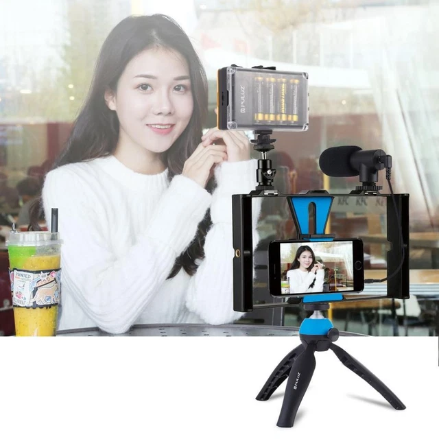 Kits de fotografía Vlogging con trípode de micrófono plataforma de llenado de luz de video