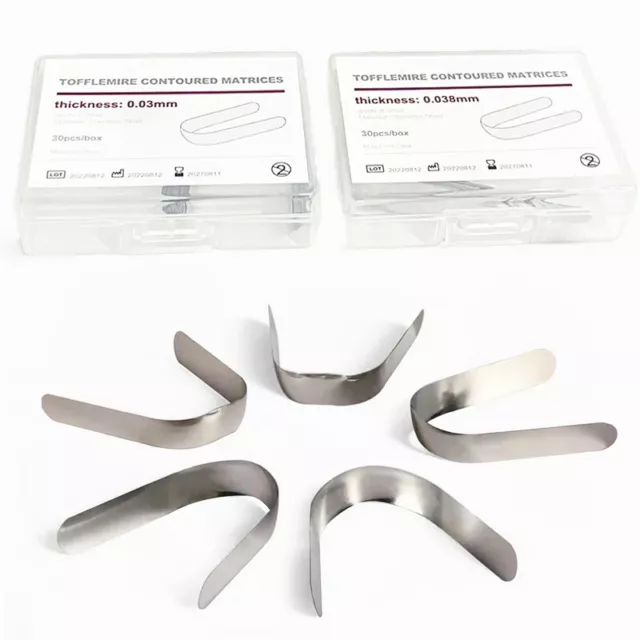 30pcs Dental Tofflemire Contoured Matrices Stainless Steel Premolar Matrix Bands